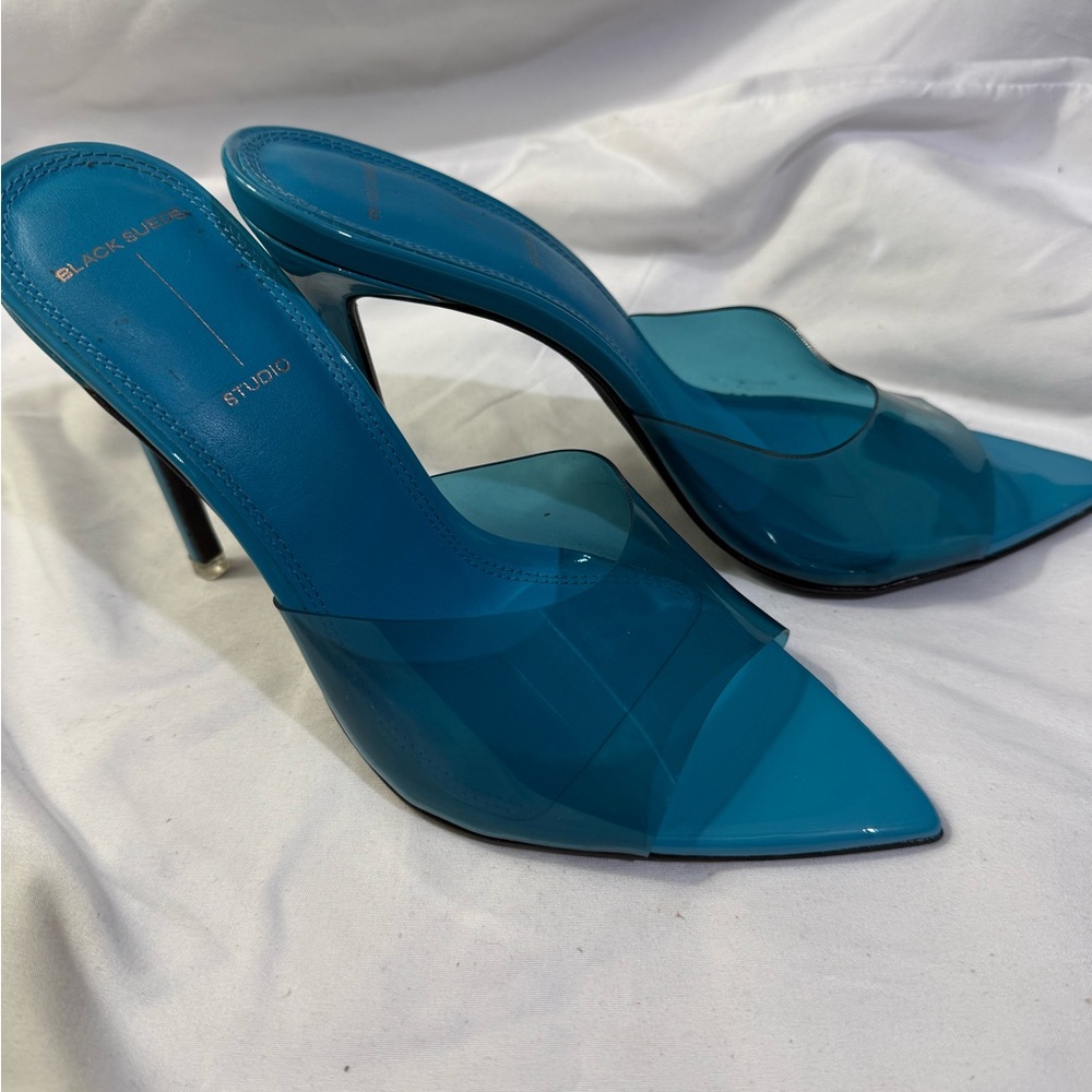 Black Suede Studio Women’s Sandal Heels W/Size 7.5 EU/37.5 - Picture 2 of 8